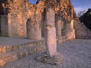 Upper east temple pyramid, sunset, Becan